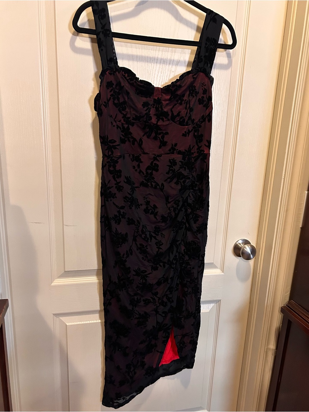 Black Lace size L Floral Midi Dress with red Lining rockabilly homecoming
